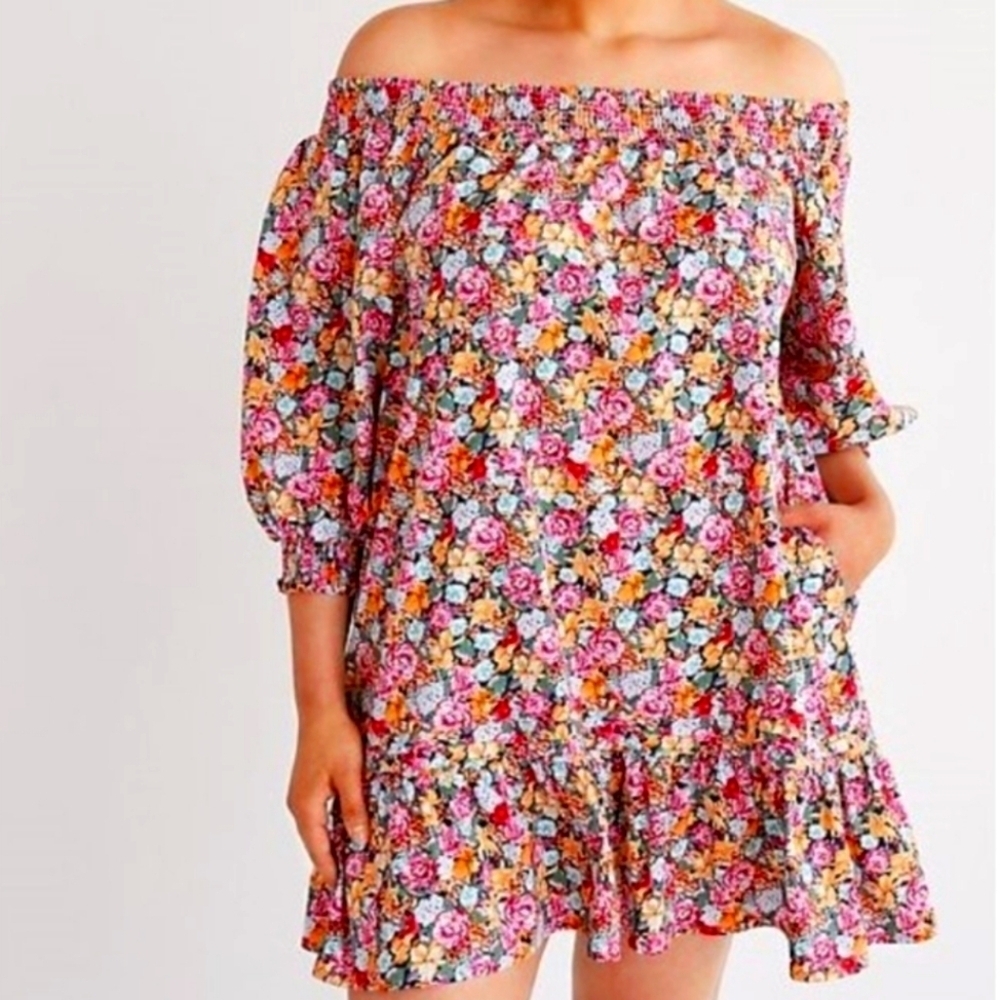 Anthropologie Maeve Off The Shoulder Floral Flounced Mini Dress XS